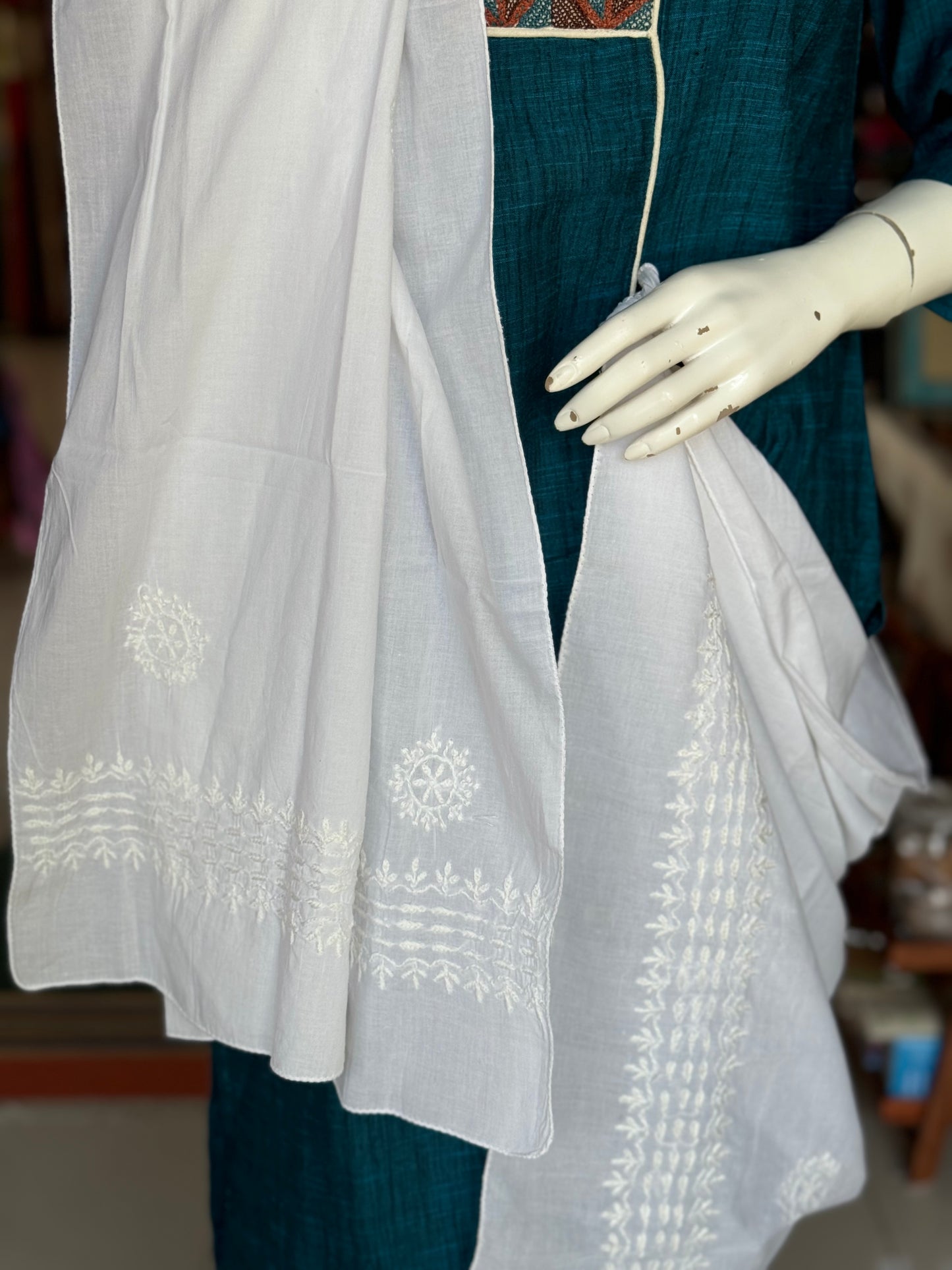 Cotton Chikankari hand embroidered stole