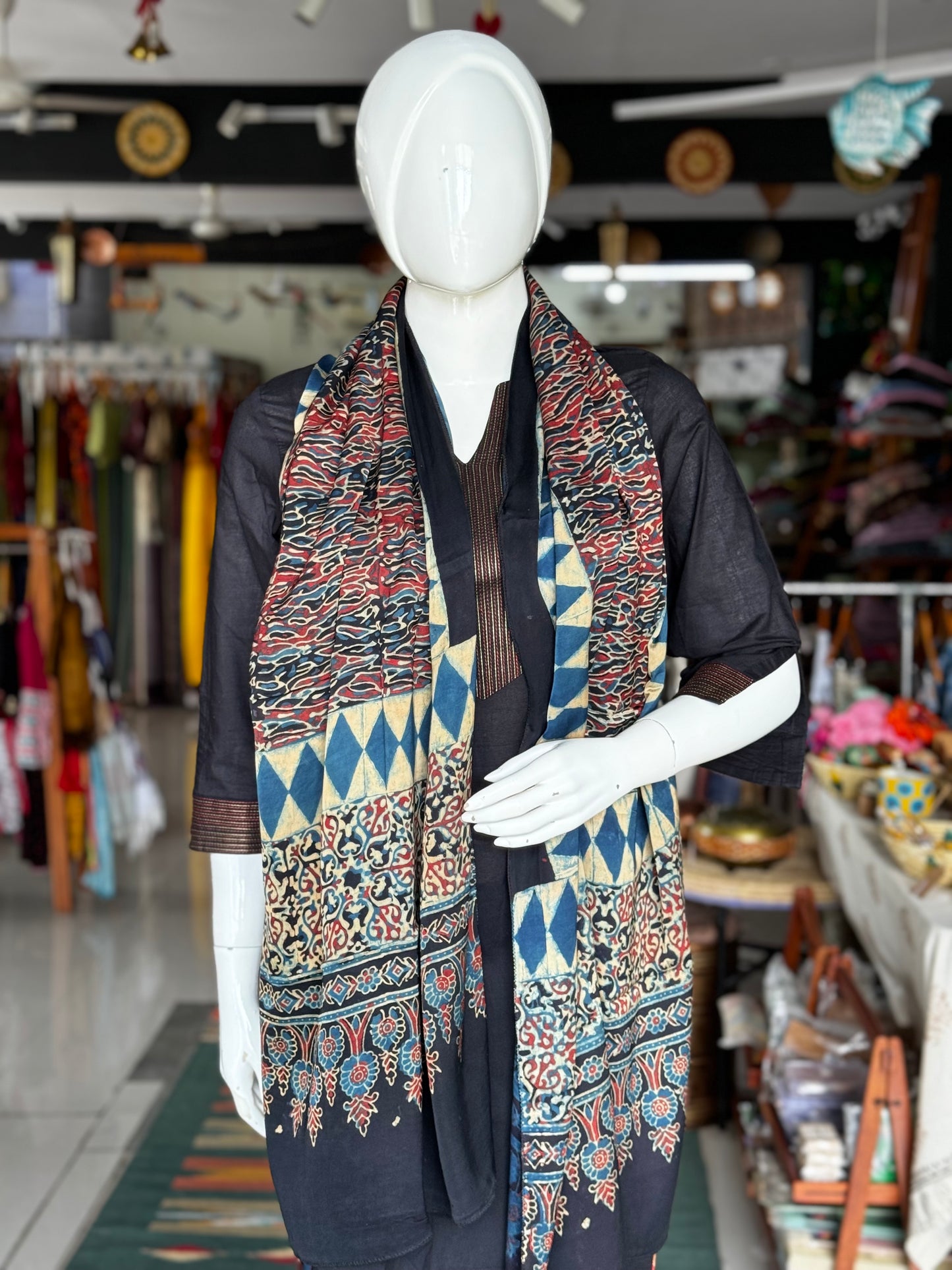 Ajrakh hand block printed soft modal stole