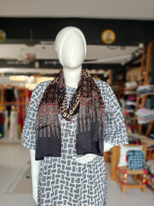 Ajrakh hand block printed soft modal stole - click to see colors and designs