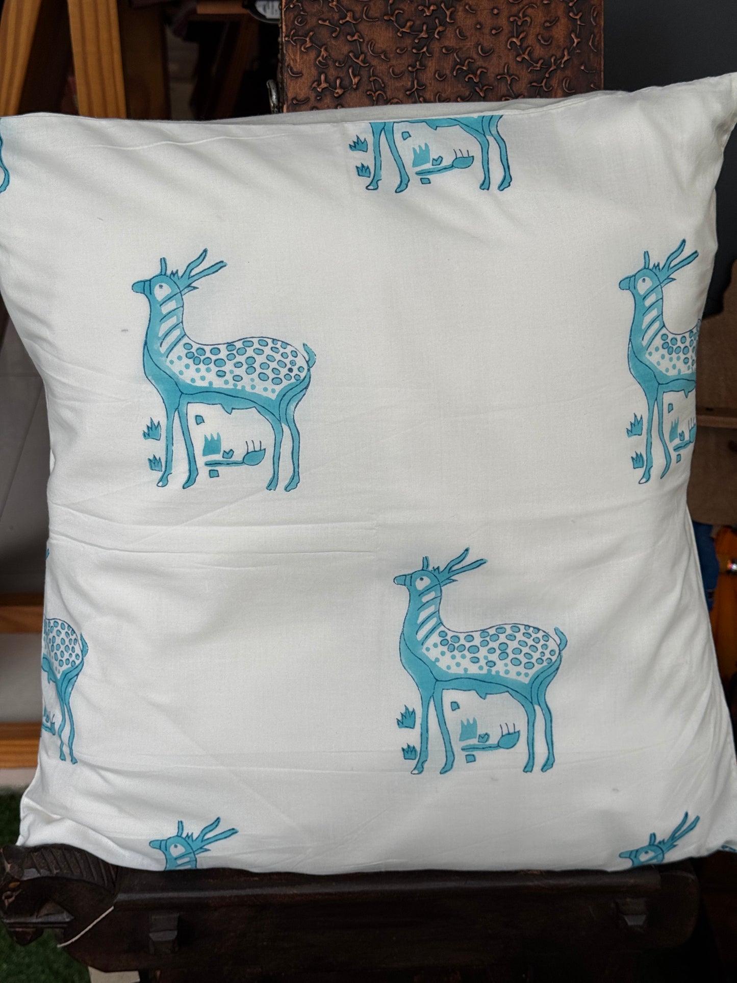 20 x 20 inch hand block printed cotton cushion cover