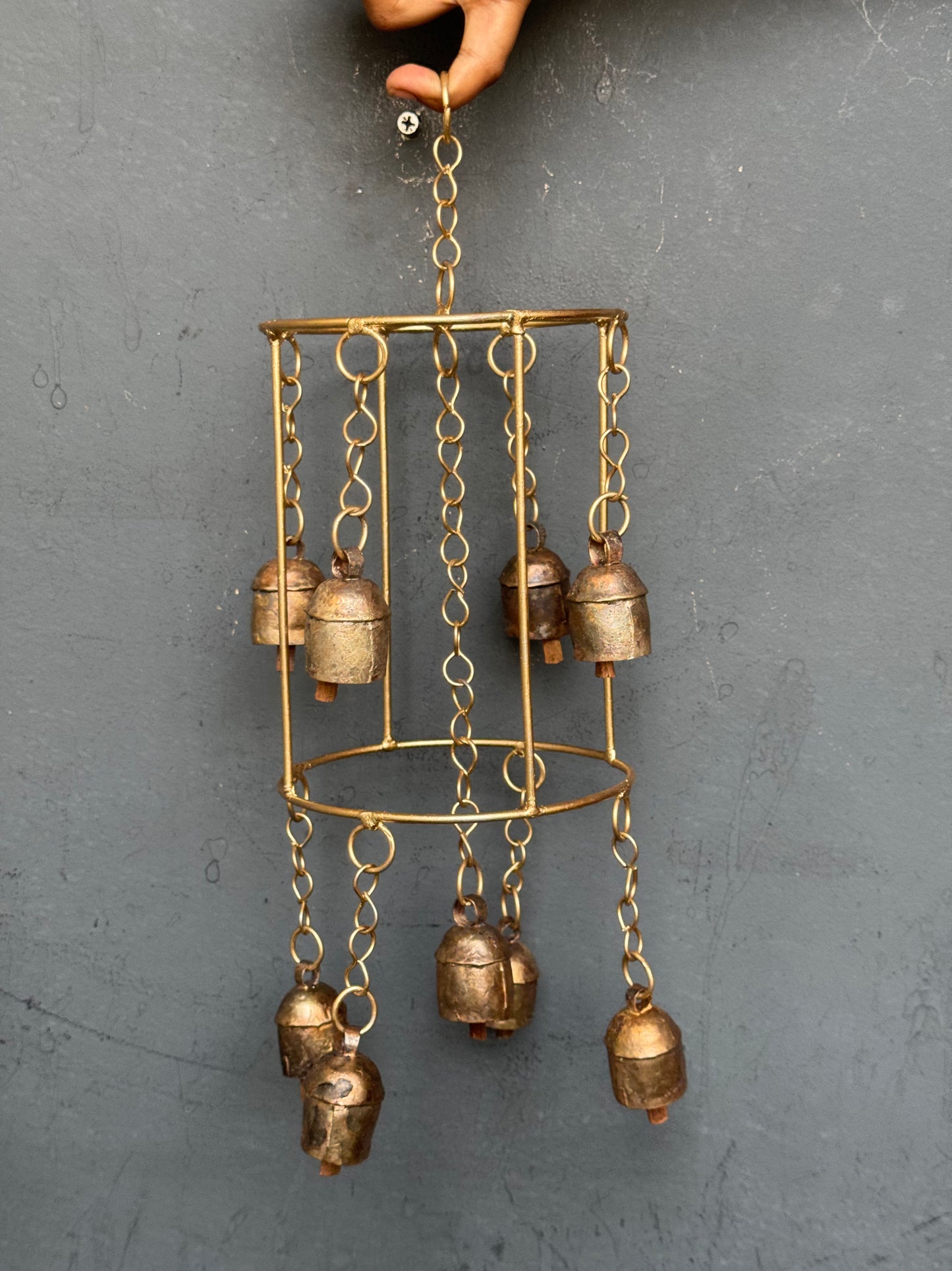 Double decker jhoomar - copper handcrafted 9 bells hanging