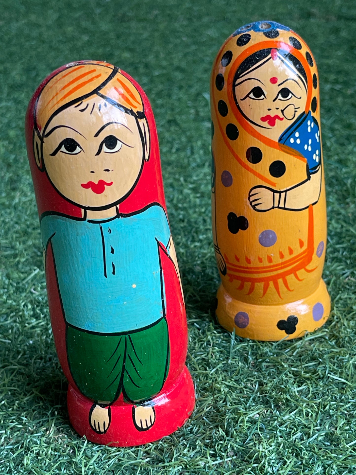 Colourful salt and pepper shaker - handmade wooden hand painted set