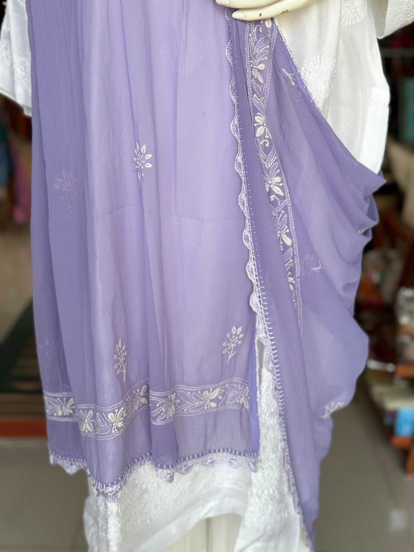 Chikankari hand embroidered semi chiffon dupatta