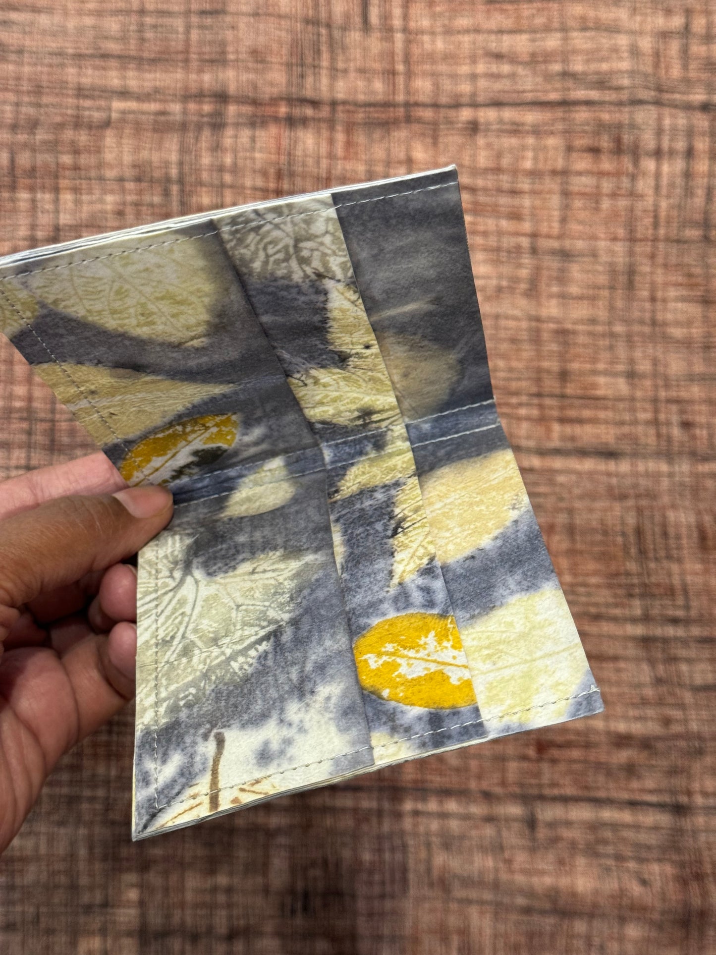 Eco printed paper fabric hand crafted foldable wallet