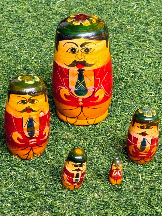 Wooden nesting dolls 5 piece set - hand painted Russian doll set with mustache man