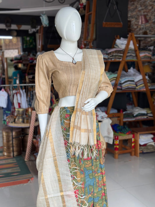 Off white checks handwoven tussar x mulberry spun silk dupatta