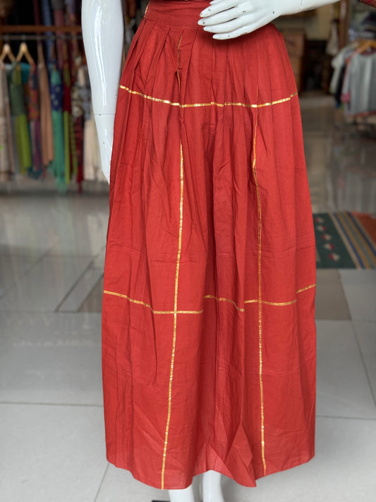 Maroon cotton gota skirt