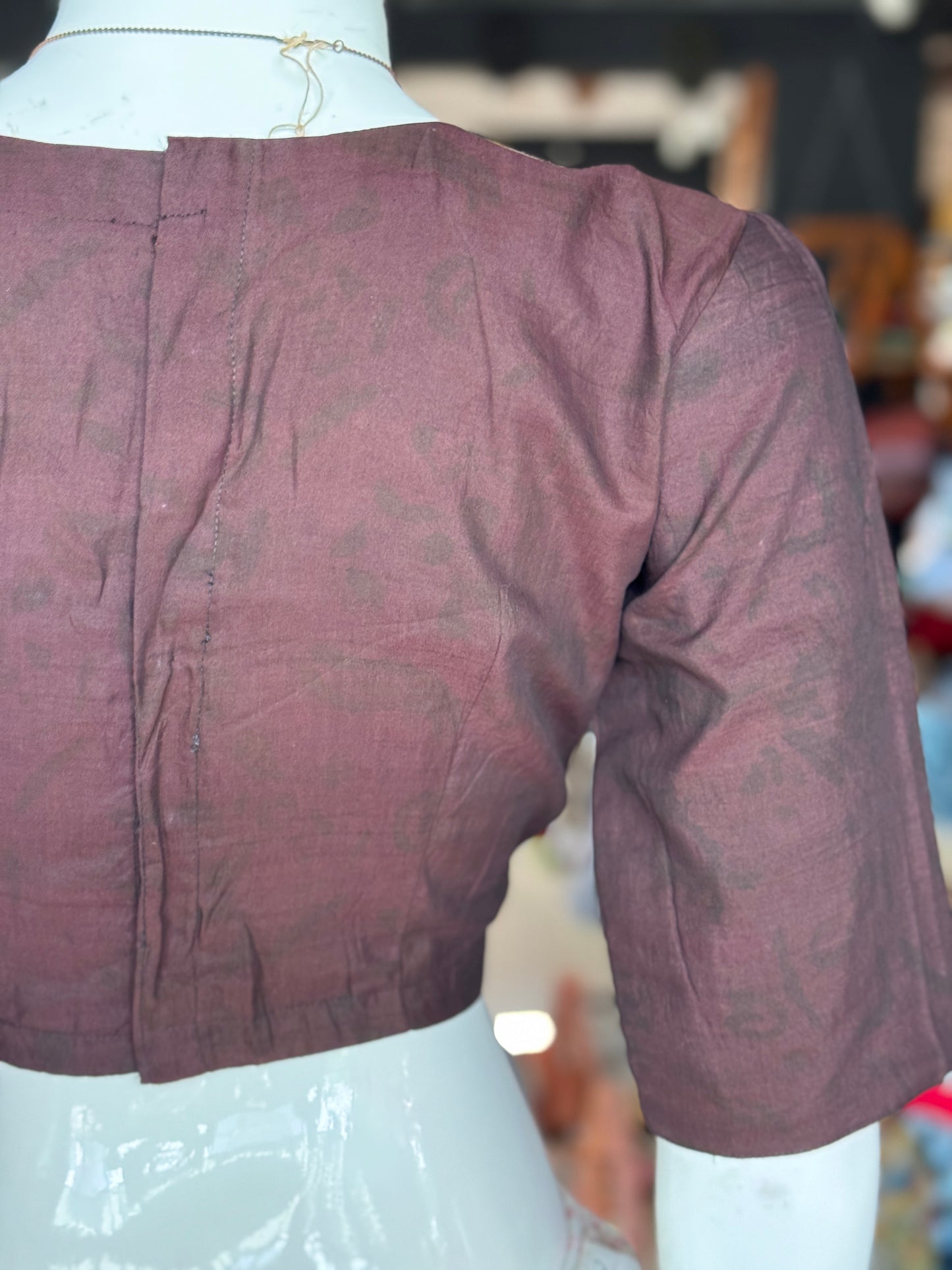 Brown silk cotton handwoven, light hand block printed blouse - multiple styles