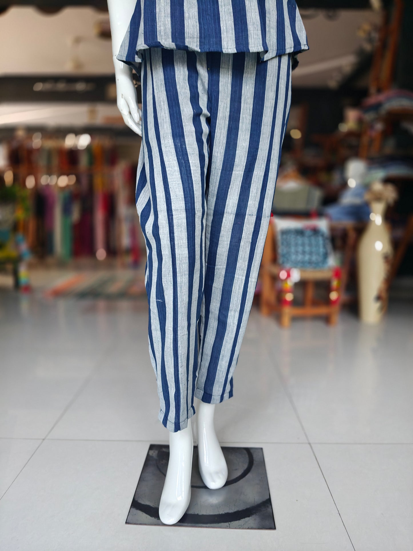 Indigo stripes natural dyed, hand woven cotton pants