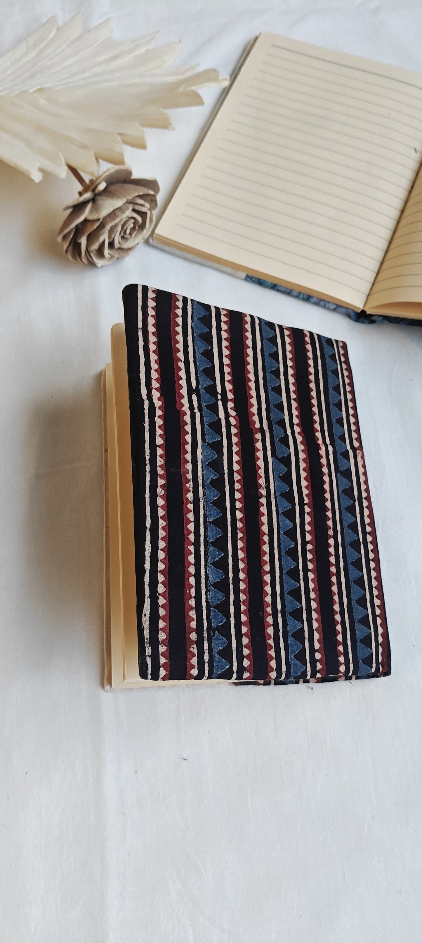 Handmade paper notebooks with hand eco printed fabric cover