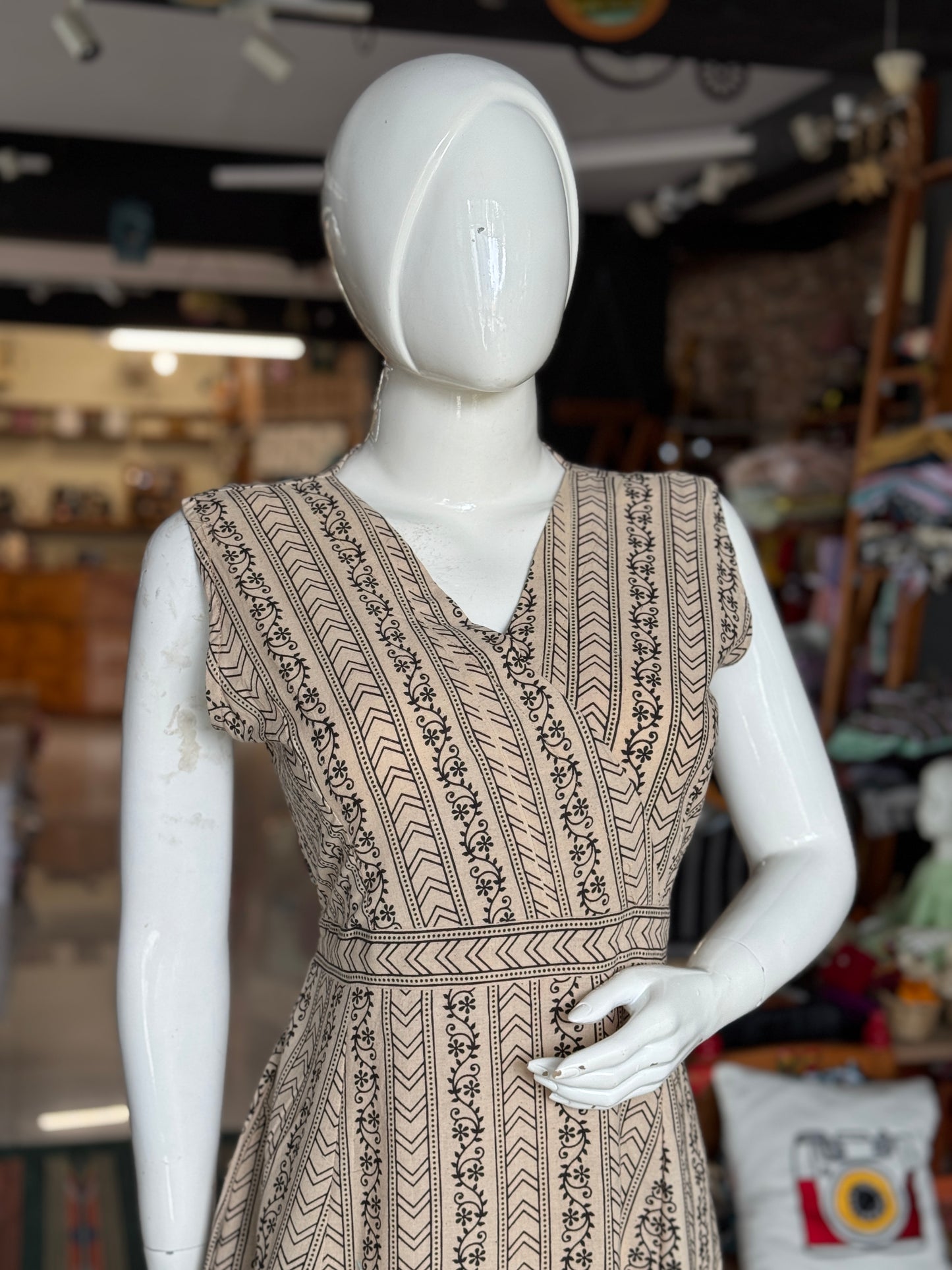 Stripes with chevrons and flowers dress - cotton, hand block printed