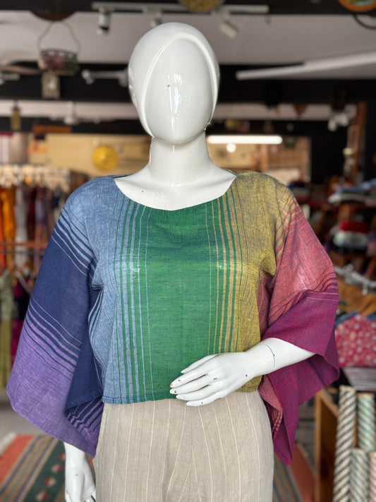 Rainbow handwoven kala cotton kaftan crop top / blouse