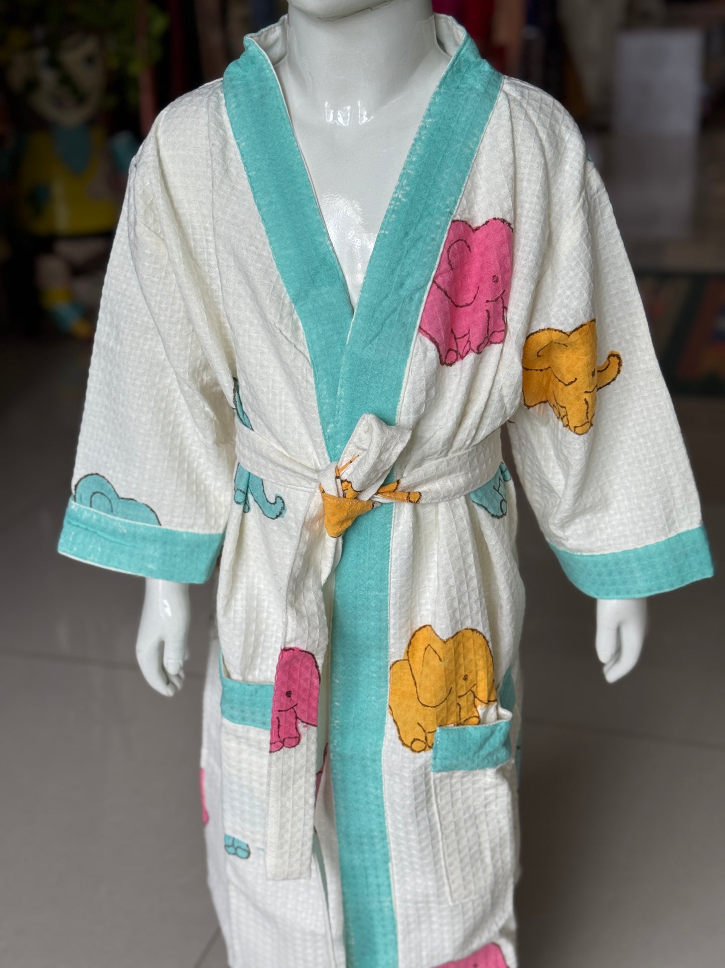 Bath robe / swim suit cover up for children - hand block printed waffle cotton - multiple prints and sizes
