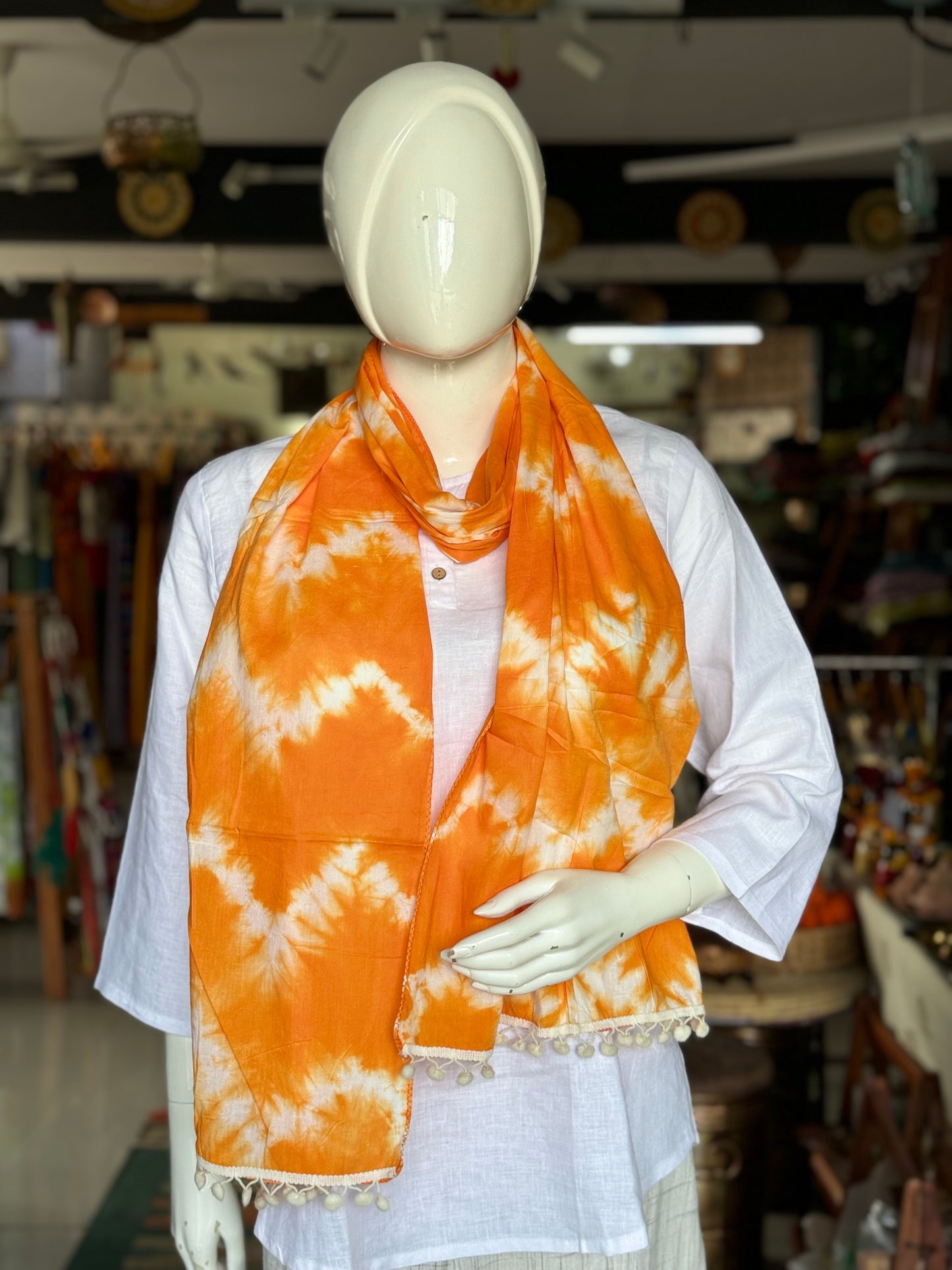 Orange needle tie dye hand crafted cotton stole