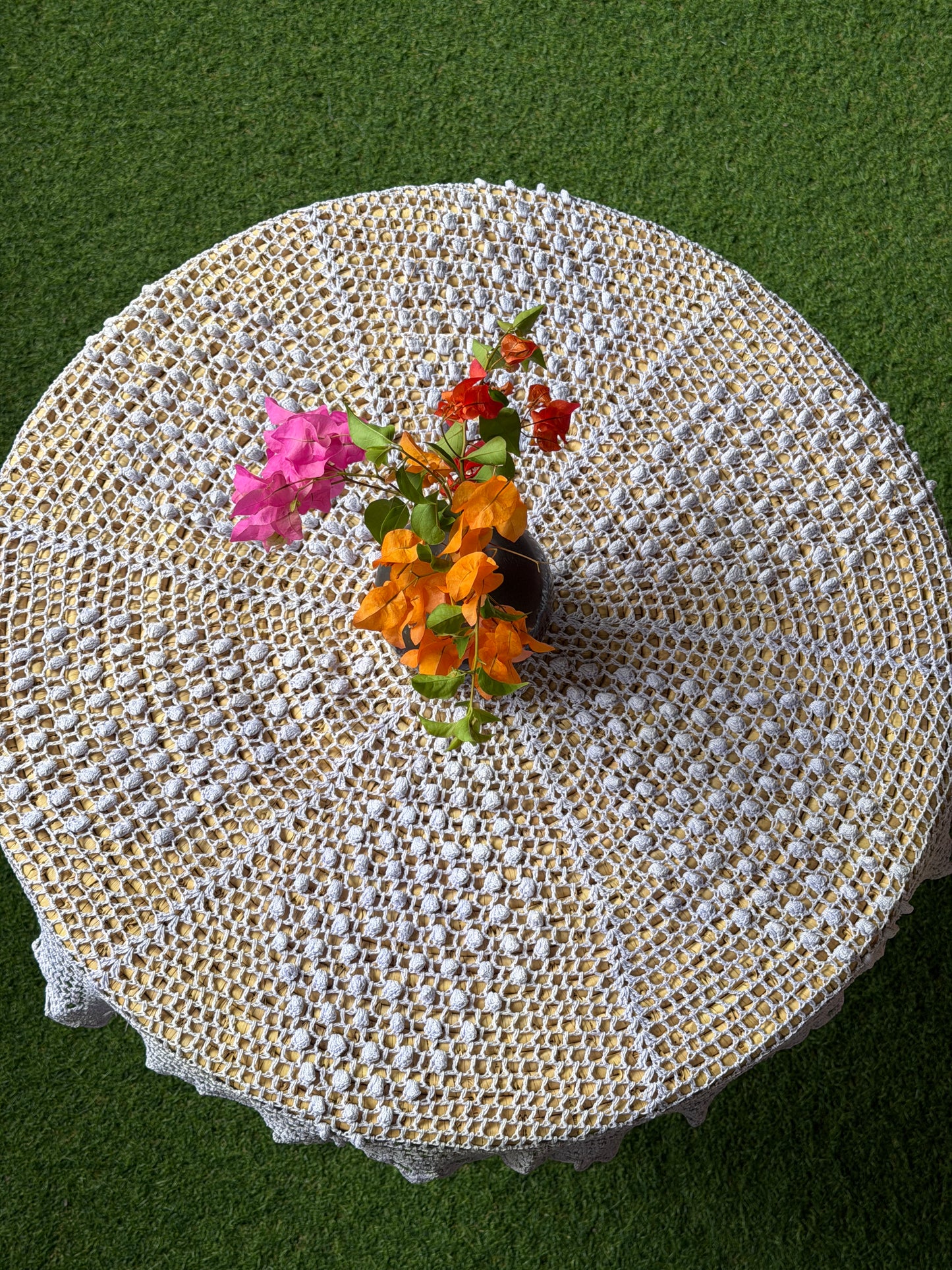 Hexagonal 30 x 30 fancy Hand Crochet center table cover - cotton yarn - colors available