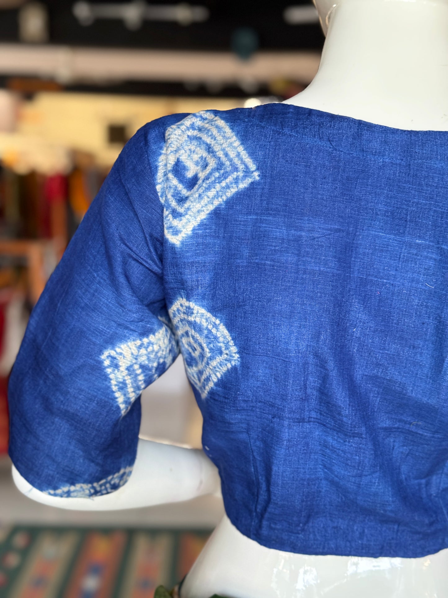 Blue needle tie n dye shibori silk blouse