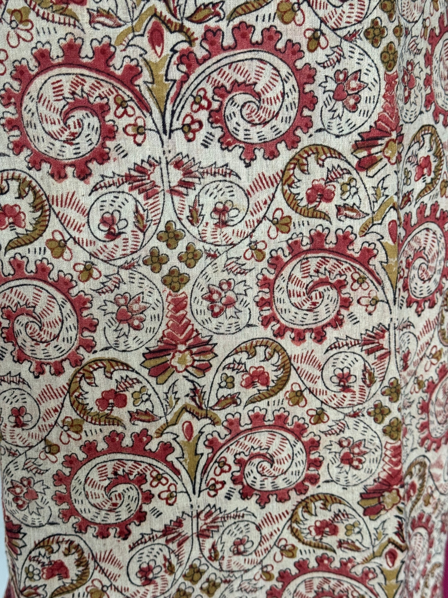 Pink green flowers Kalamkari hand block printed cotton straight kurti