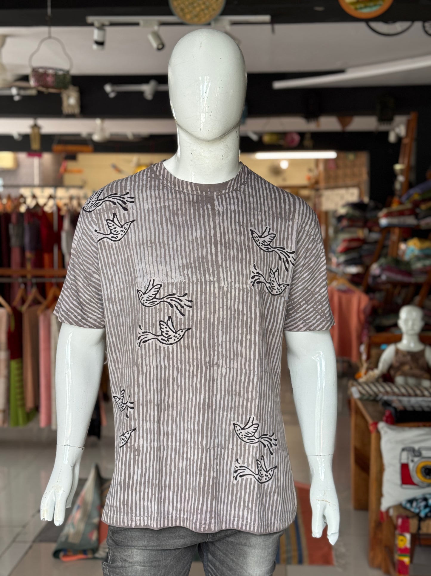 Quirky tees - hand block printed, natural dyed, mens cotton t-shirt
