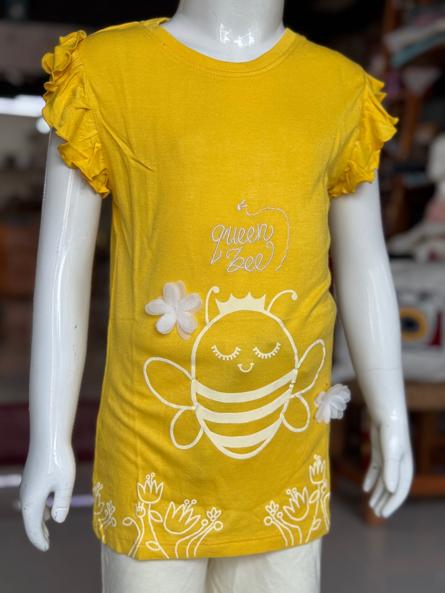 Queen bee yellow knit bamboo soft frilly t-shirt top