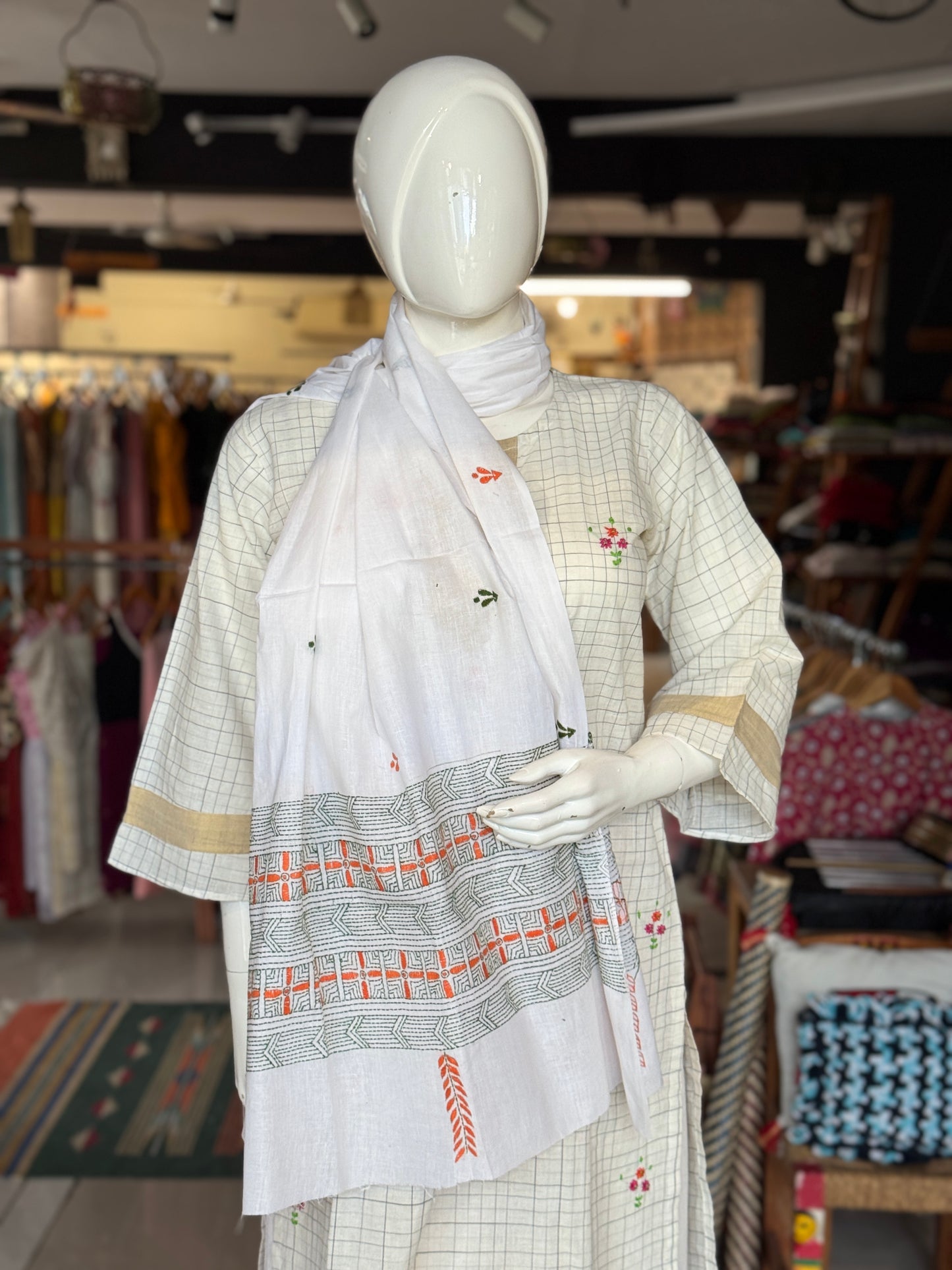 Kantha hand embroidered cotton stole - multiple colors n designs available