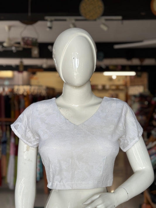 White cut work cotton blouse with lining, back open - design option available