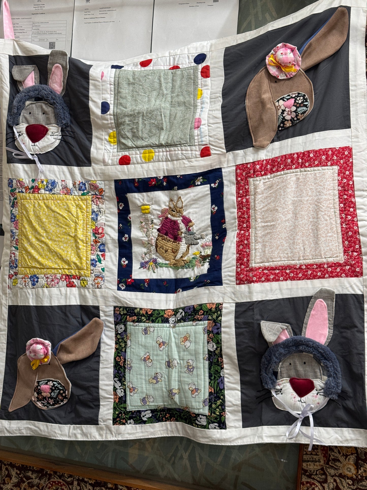 Patchwork cute hand made cotton quilts / play mats / wall decor for children - design options available