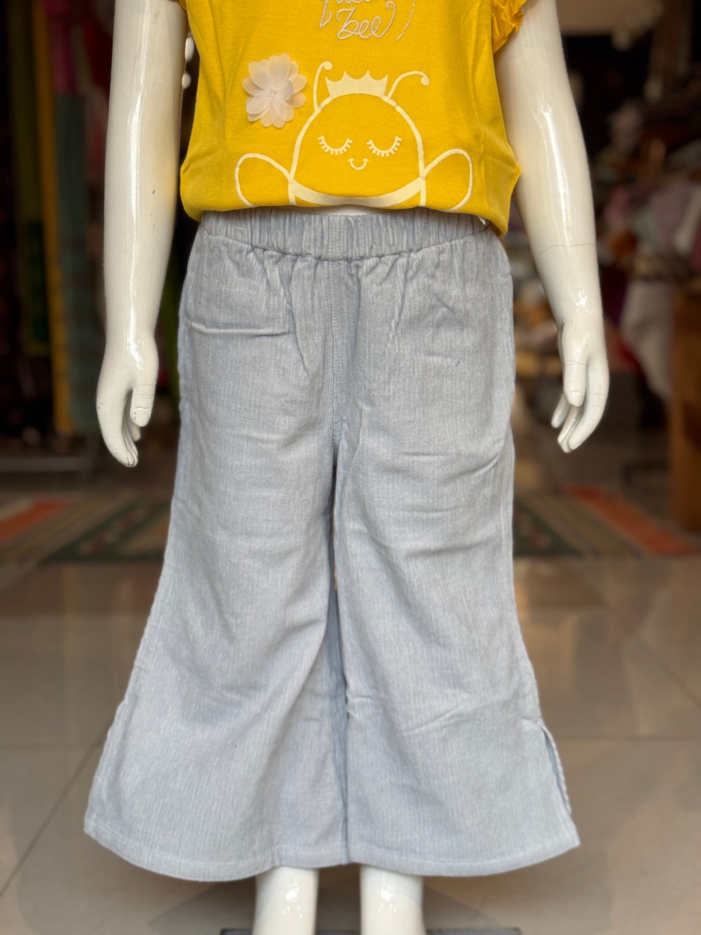 Grey flared pants for girls with side cuts