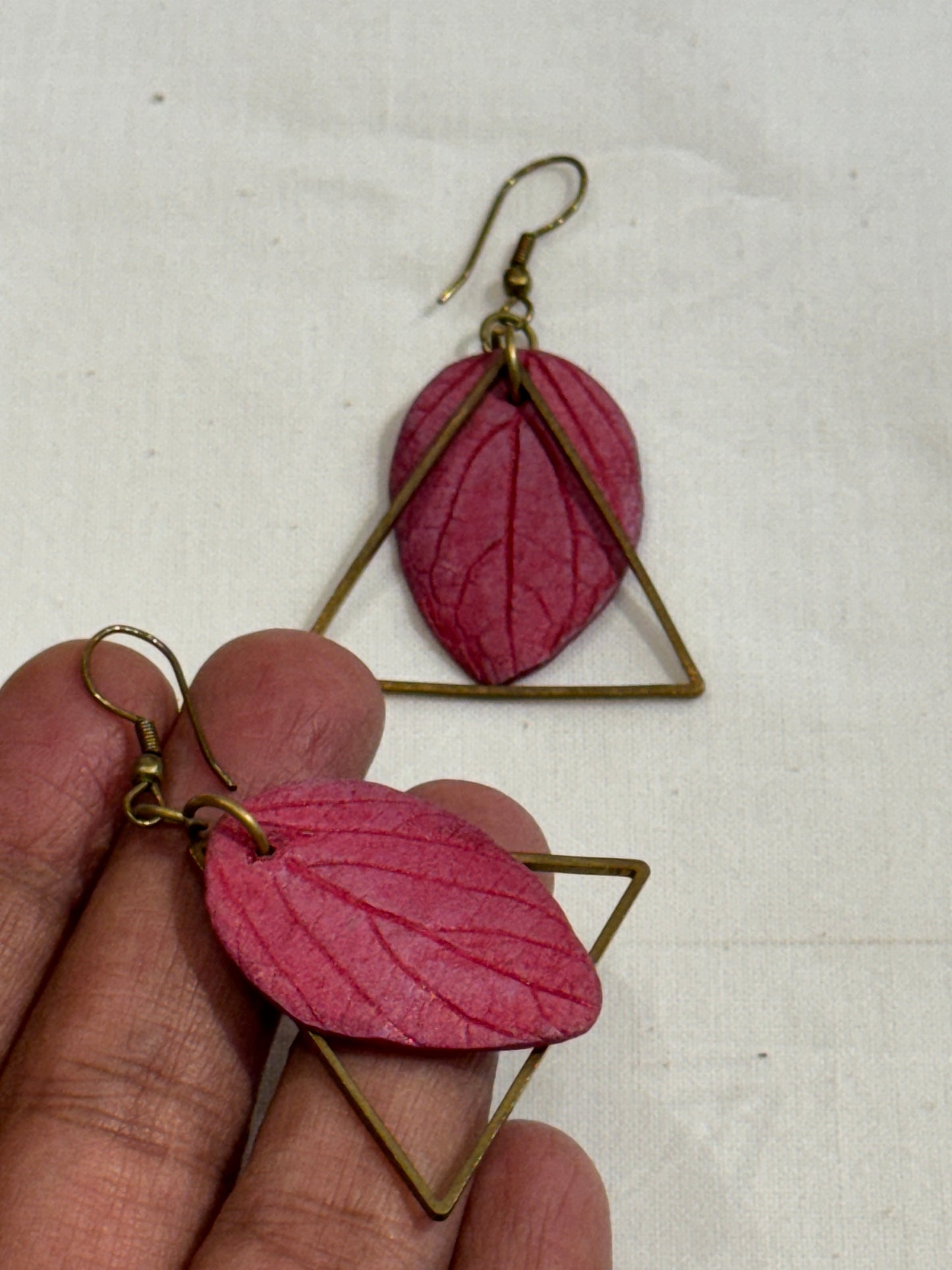 Leaves design handcrafted papier mache unique light weight earrings