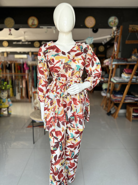 Fall colors leaves cotton coord set with belt