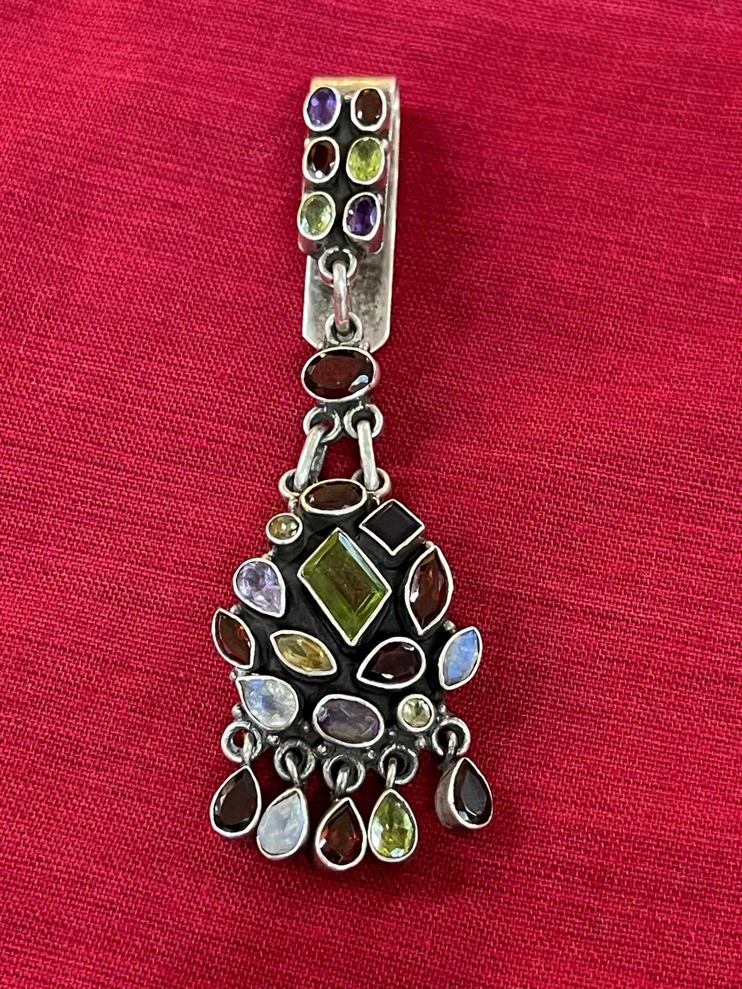 Satka / waist hanging in multi coloured stones - Sterling 92.5 silver