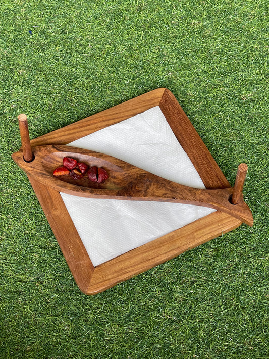 Wooden tissue holder with fish shaped stopper holder