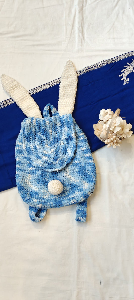 Bunny rabbit backpack bag in soft velvet yarn - hand crochet