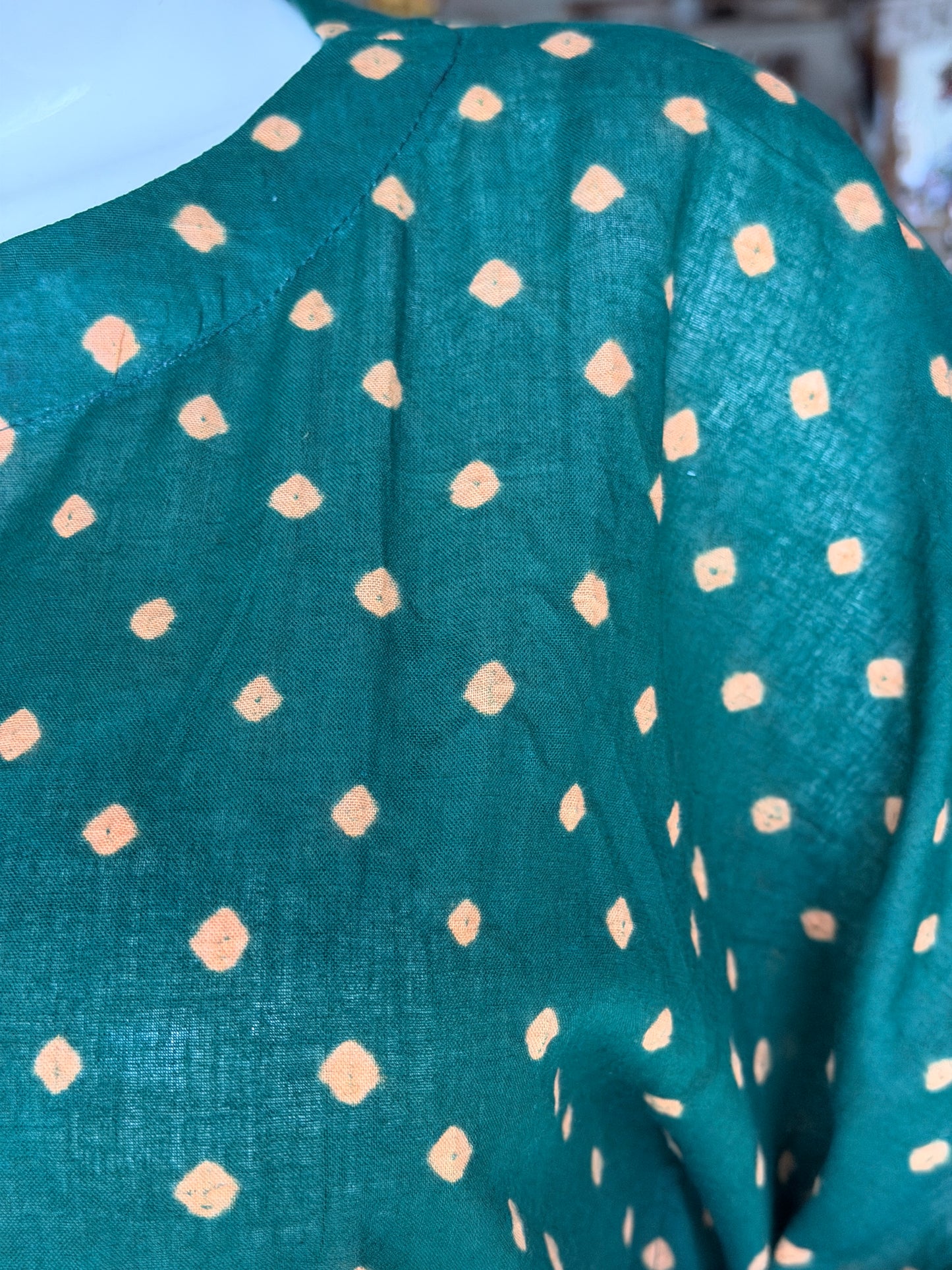 Green soft cotton bandini tie n dye with orange batik kaftan kurti