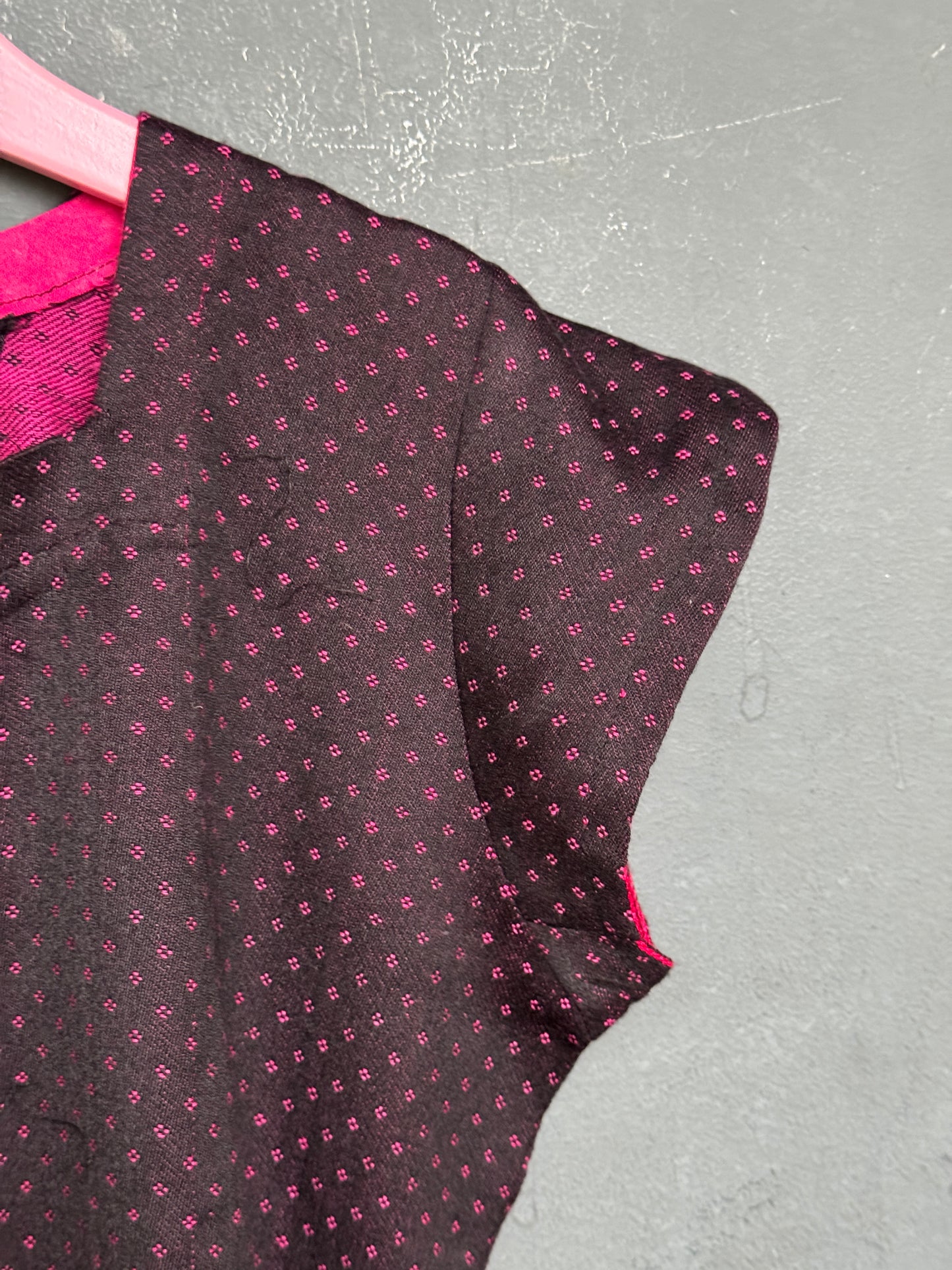 Black handloom mashru straight cut kurti for girls with pink dots