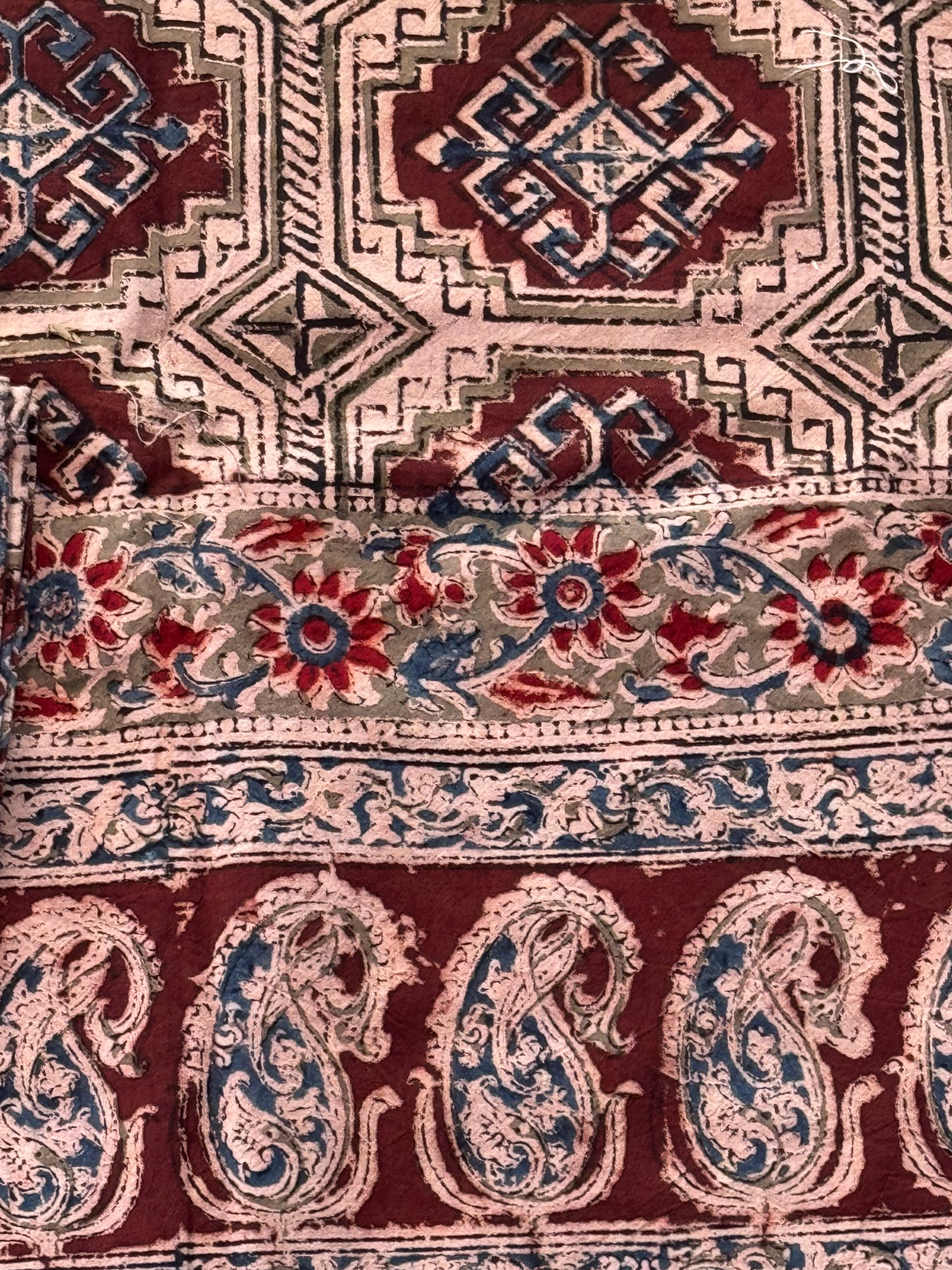 King size Kalamkari hand block printed cotton bedsheet with 2 pillow cases