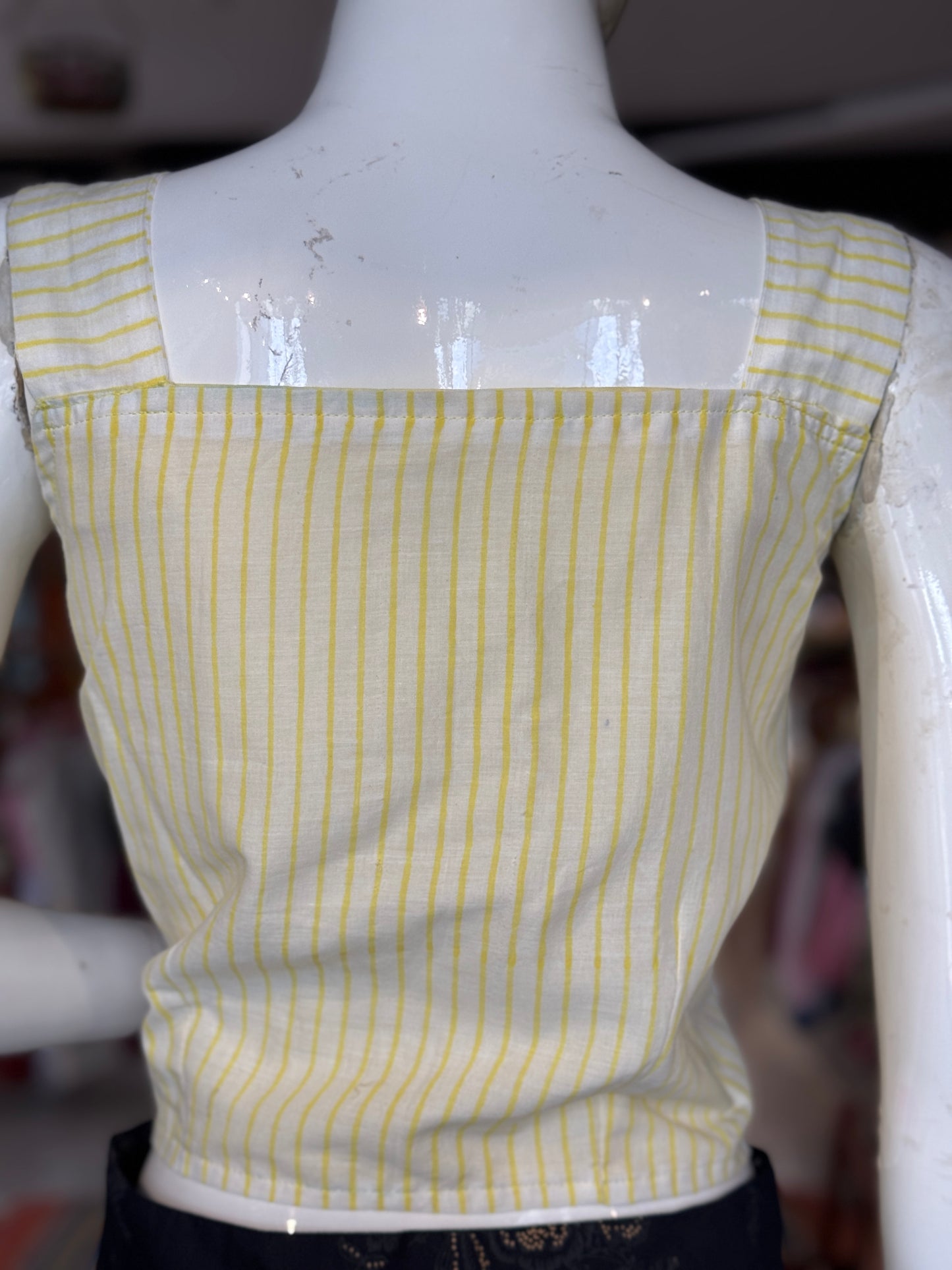 Yellow stripes soft cotton sleeveless crop top / blouse