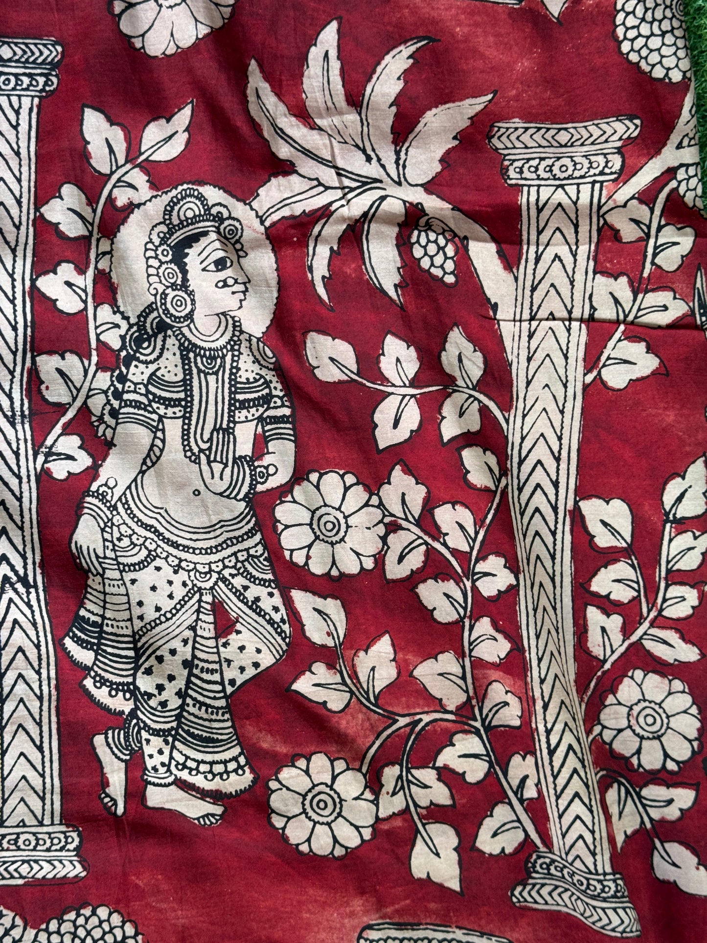 Pen Kalamkari hand painted Chennuri silk fabric - multiple designs available