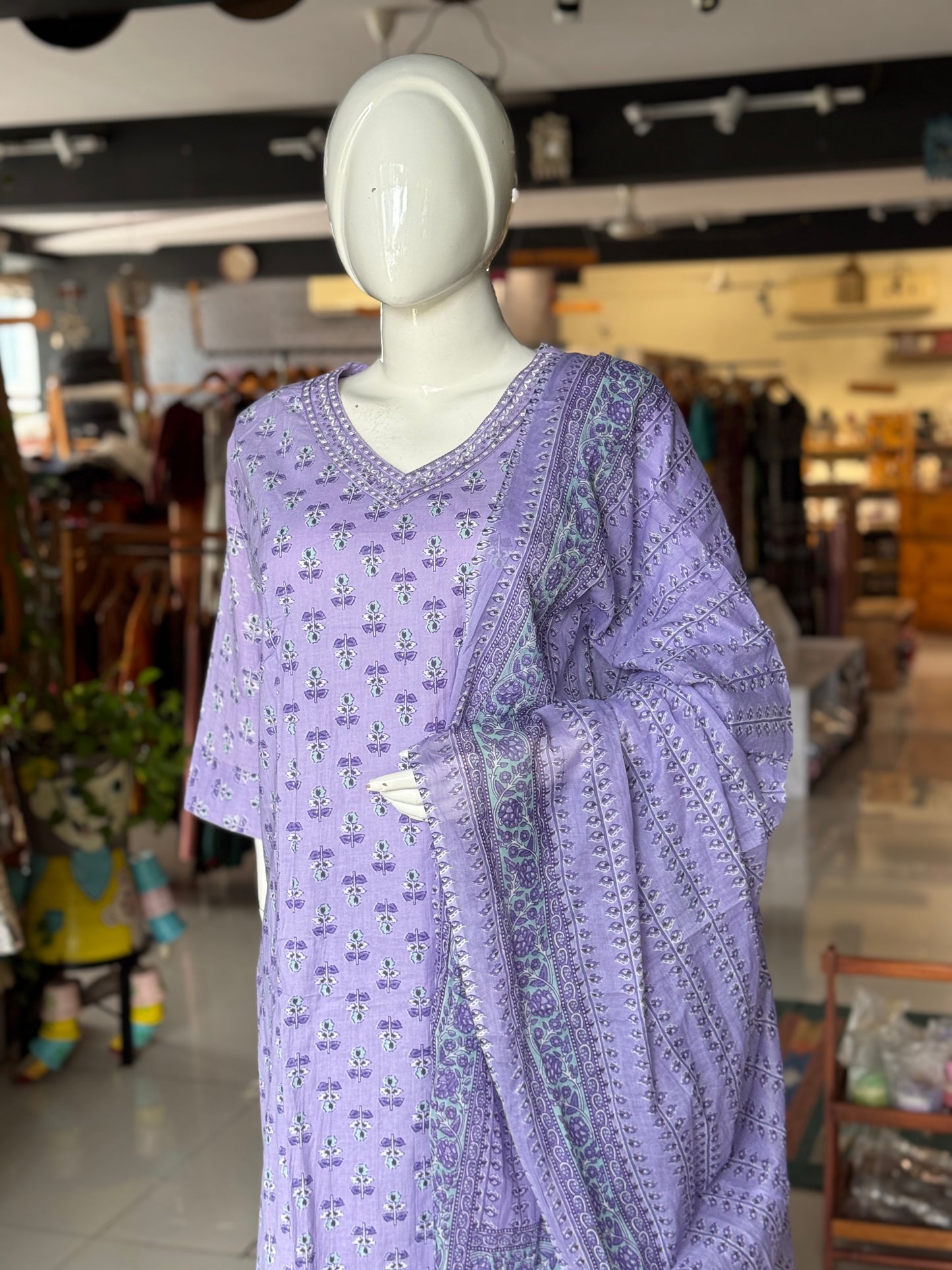 Plus size (4xl and above) cotton embroidered straight kurti, pants and dupatta - 3 piece suit set - multiple colors available