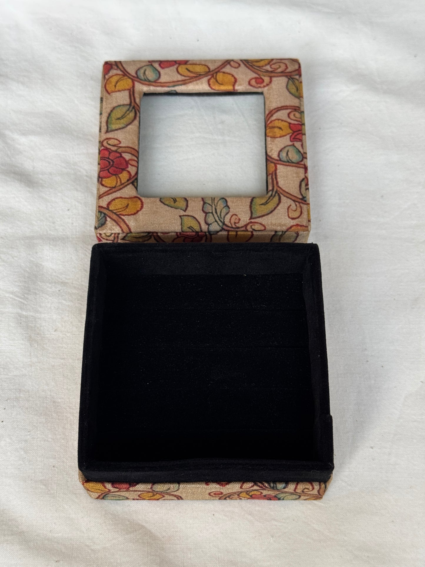 Finger rings / Ear rings organizer / gift box - hand block printed fabric wrapped box handcrafted with see through top