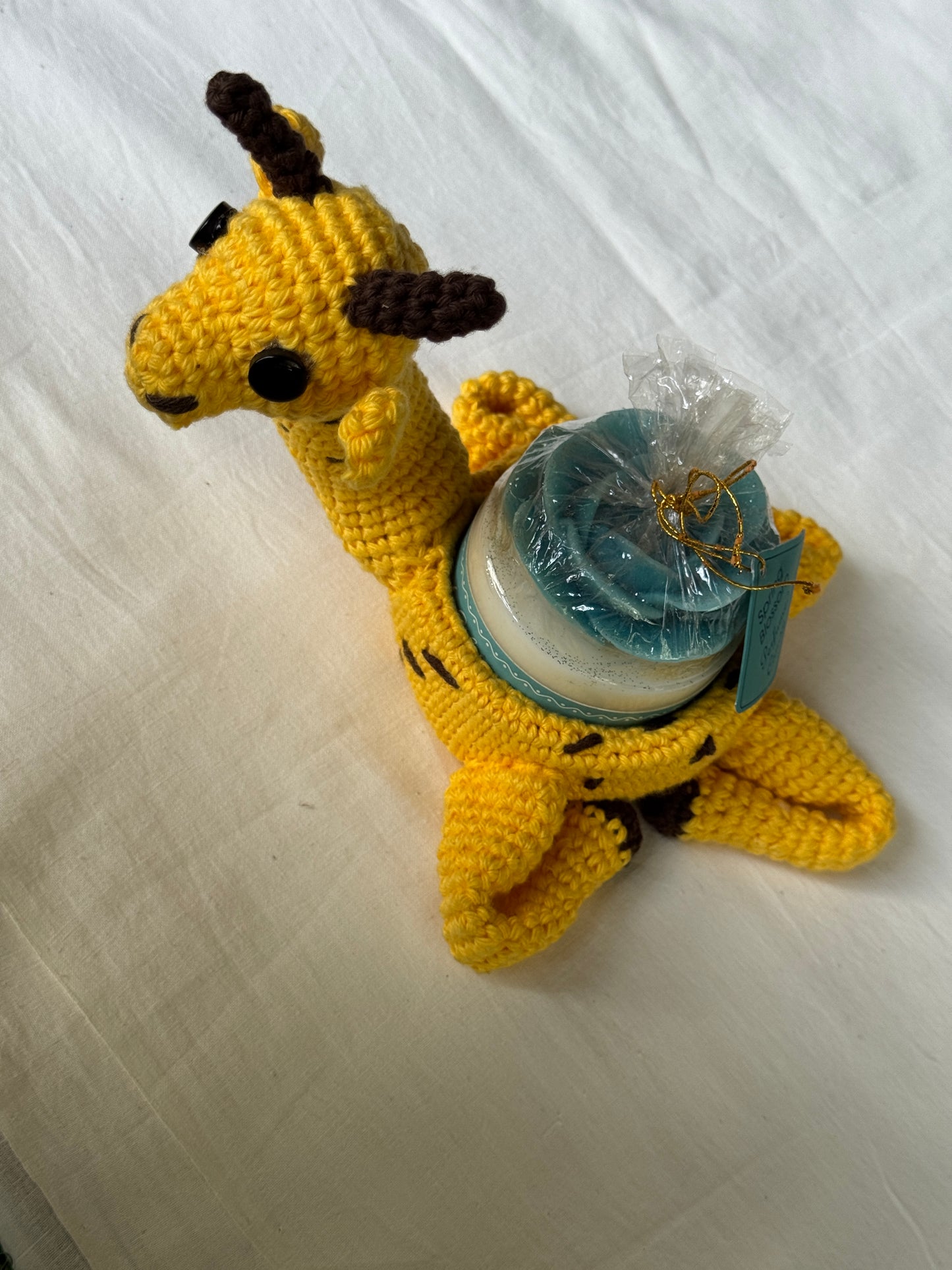 Giraffe candle holder in hand crochet