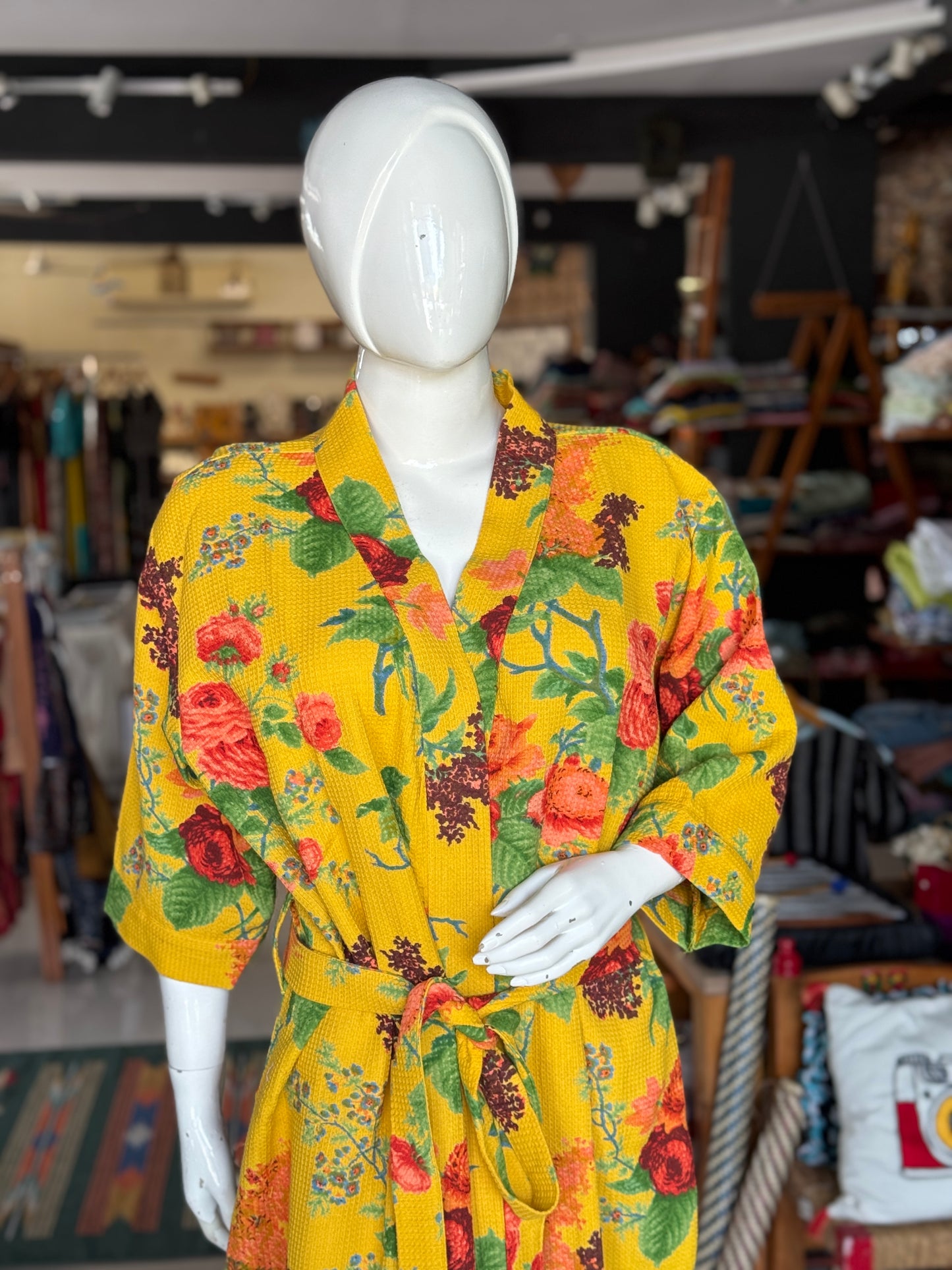 Hand block printed waffle cotton bath robe / swim suit cover up for adults - multiple designs