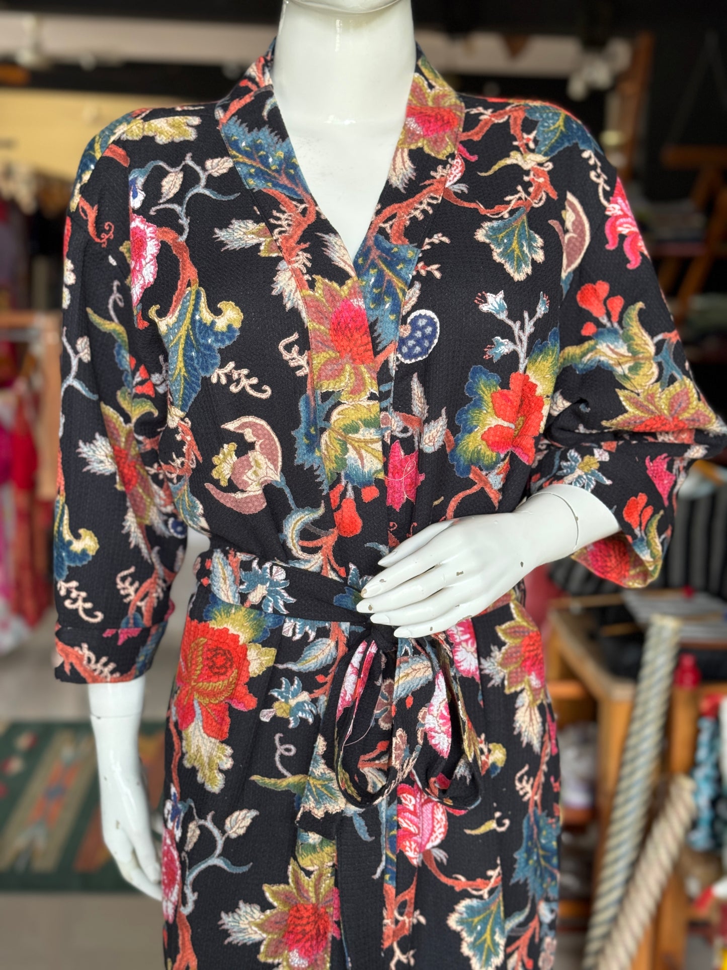Hand block printed waffle cotton bath robe / swim suit cover up for adults - multiple designs