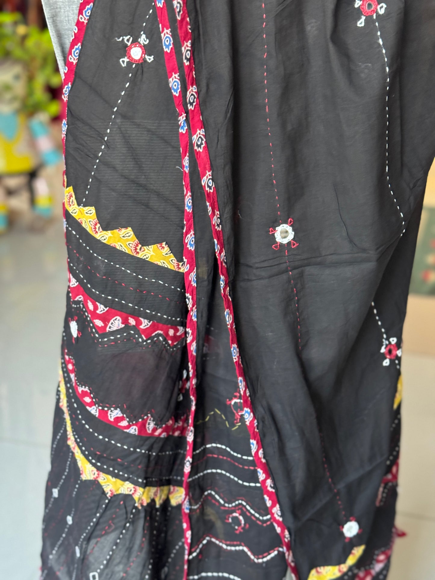 Appliq n hand embroidered mirror work cotton dupatta - click to see multiple designs
