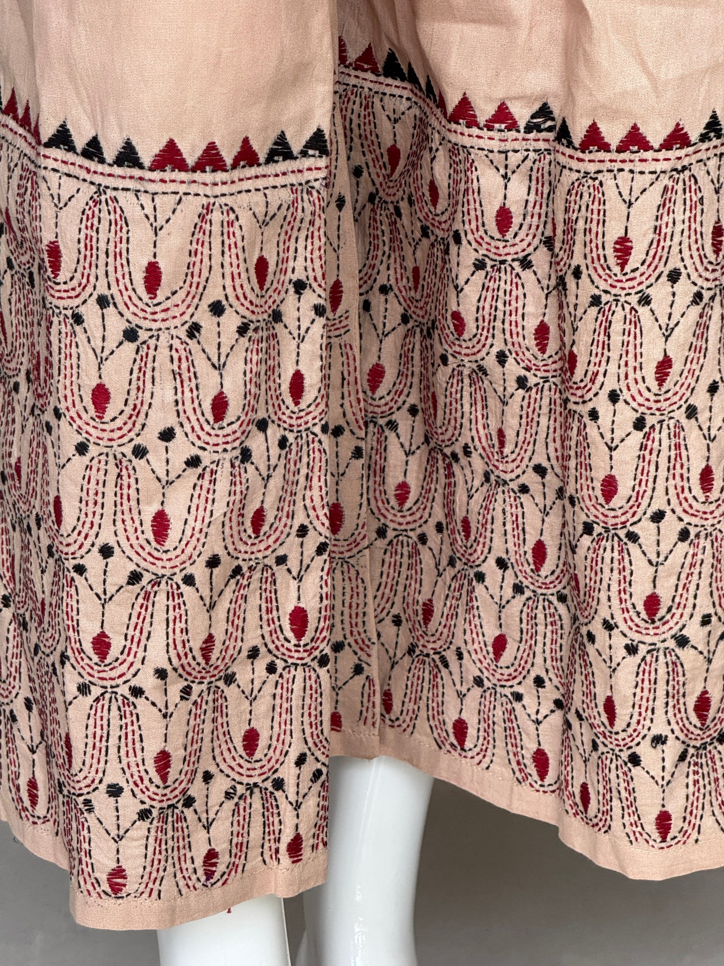 Kantha hand embroidered cotton poplin free size plazo with front pocket