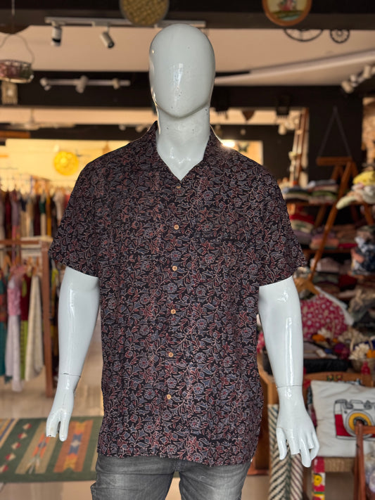 Hand block printed Freedom fabric half sleeve shirts  - hand spun, hand woven cotton mens shirt