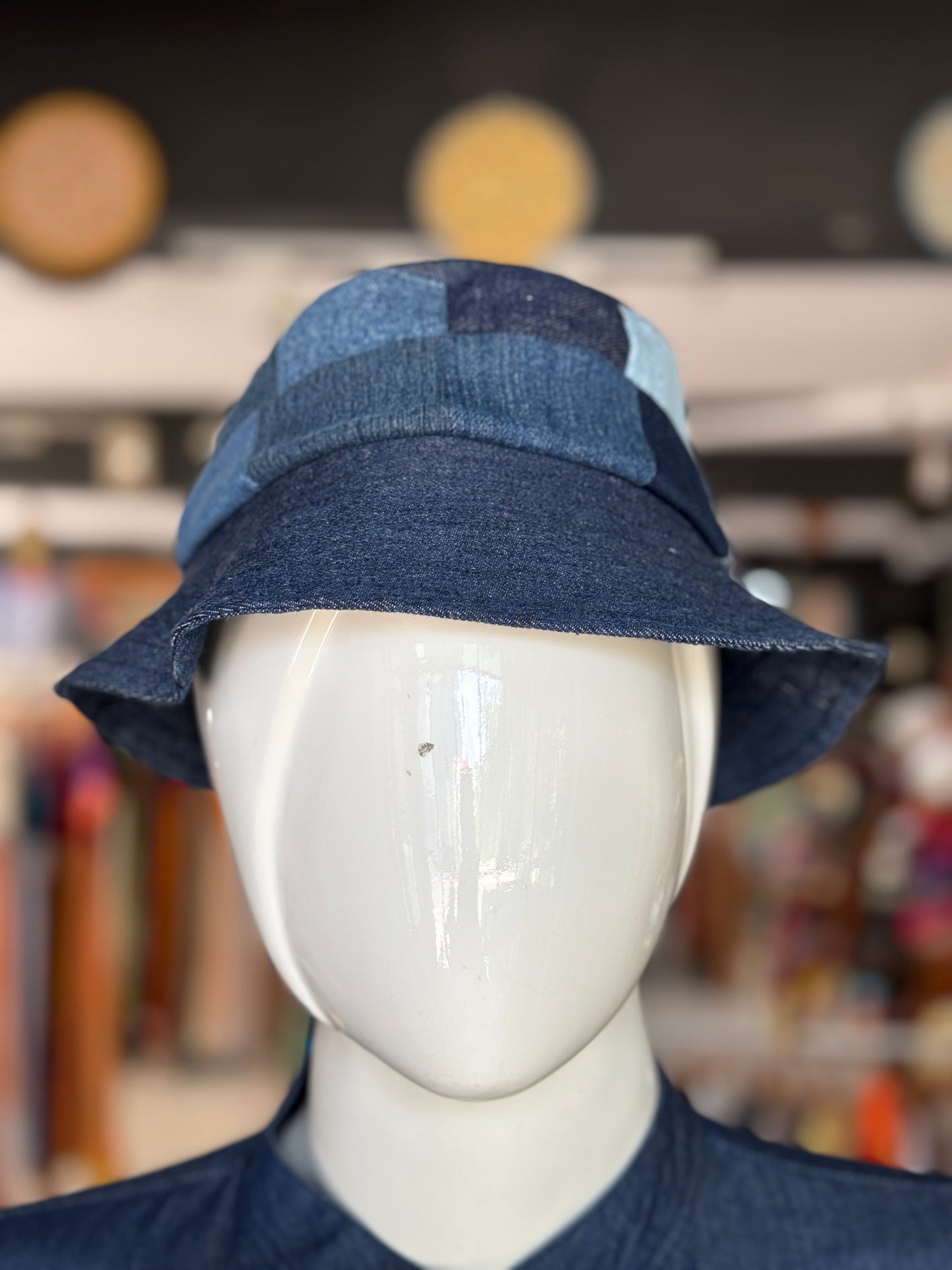 Denim upcycled patchwork hat