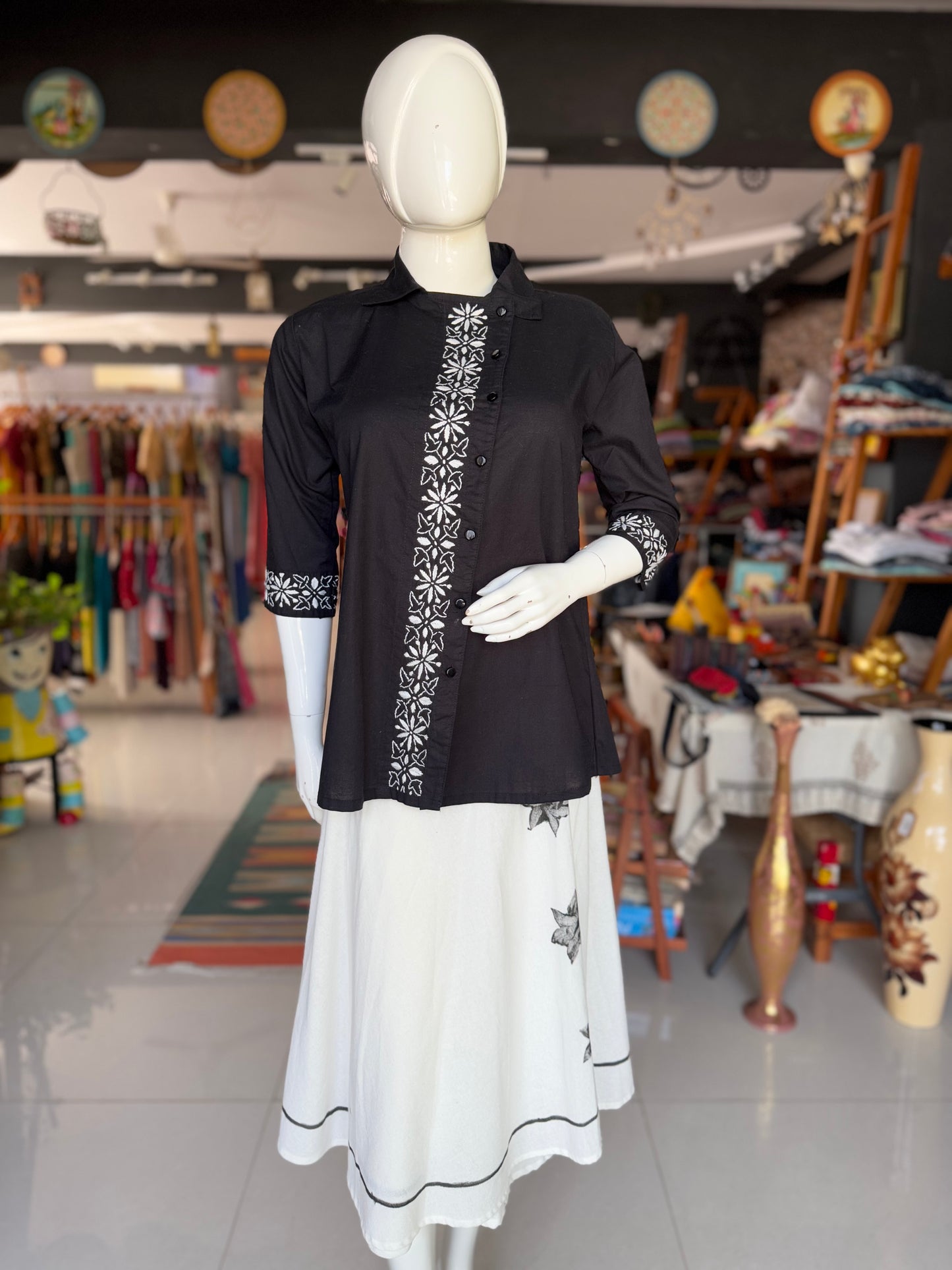 Black cotton Chikankari hand embroidered smart tunic