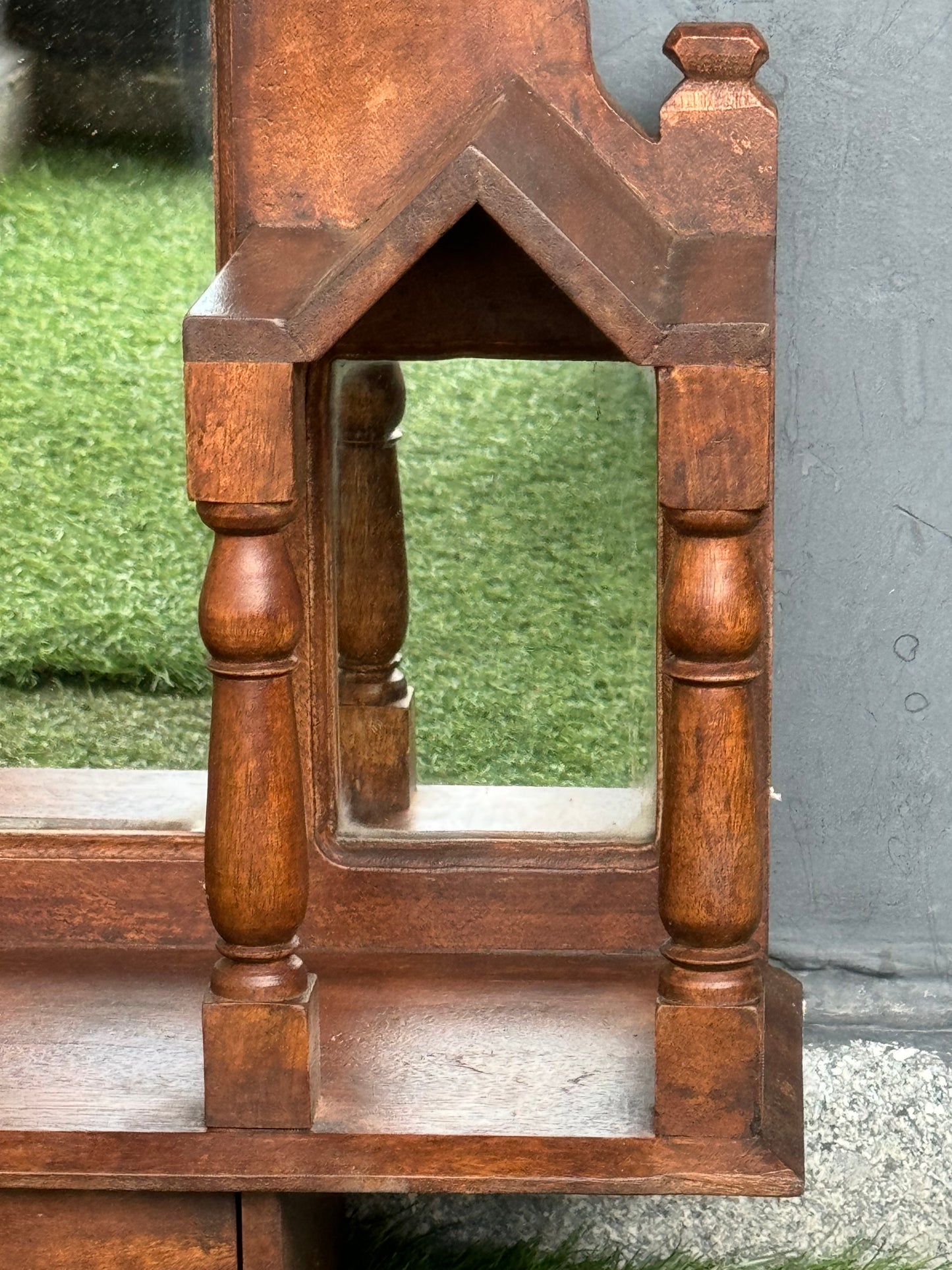 Wooden wall decor frame with 3 mirrors, drawer and niches for adding decorative items