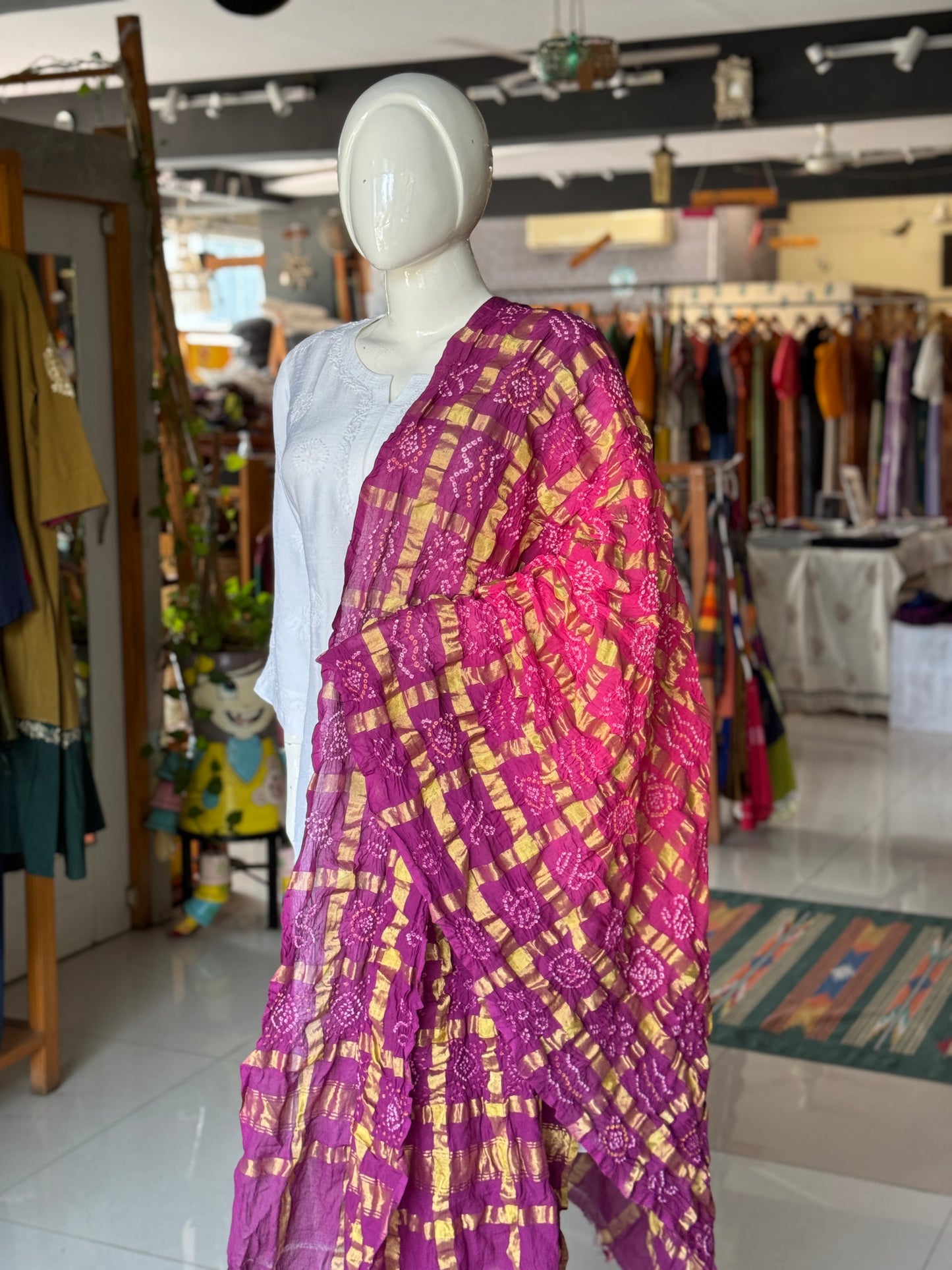 Pink n purple - hand tie n dye bandini cotton gharchola dupatta