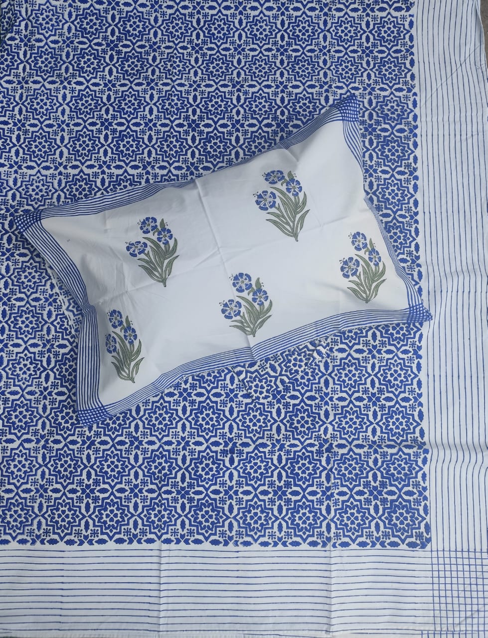 Soft fine percale cotton hand block printed super King 108 x 108 inches bedsheet - multiple designs available